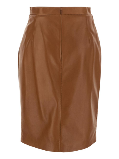 Shop Saint Laurent Pencil Leather Skirt In Brown