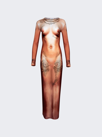 Shop Jean Paul Gaultier Printed Corps Maxi Dress In Light Nude