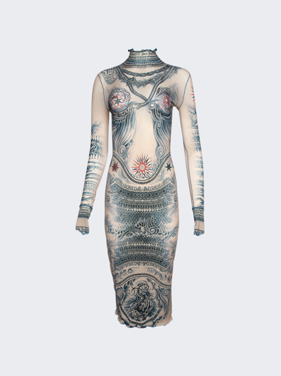 Shop Jean Paul Gaultier High Neck Printed Soleil Dress In Nude And Blue