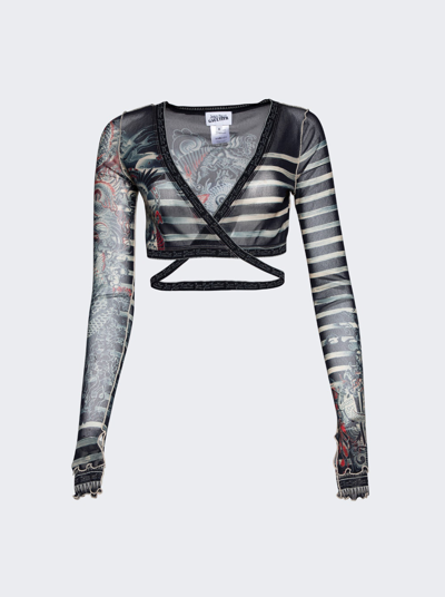 Shop Jean Paul Gaultier Mariniere Tattoo V-neck Top