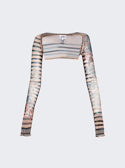 Shop Jean Paul Gaultier Mariniere Tattoo Sleeveless Shawl In Nude And Blue