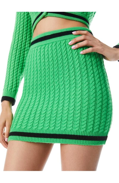 Shop Alice And Olivia Ingrid Wool Blend Cable Knit Skirt In Garden Green/ Black