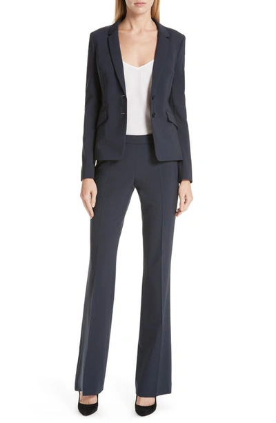 Shop Hugo Boss Boss Tulea Side Zip Tropical Stretch Wool Trousers In Navy