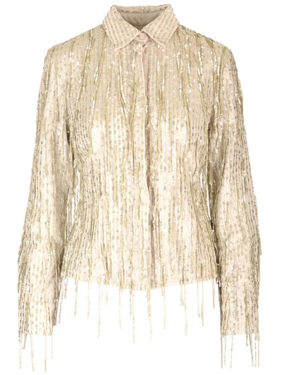 Shop Amiri Sequin Fringed Collared Shirt In Yellow