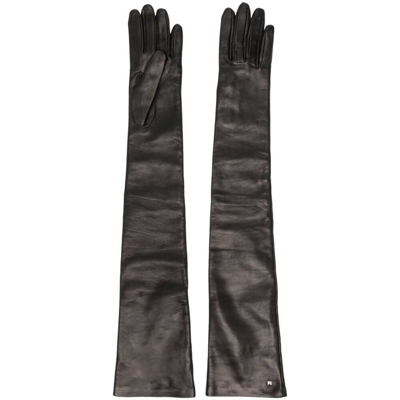 Shop Max Mara Logo Plaque Long Gloves In Black