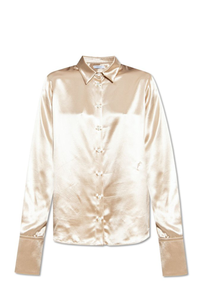 Shop Ferragamo Salvatore  Buttoned Satin Shirt In Beige