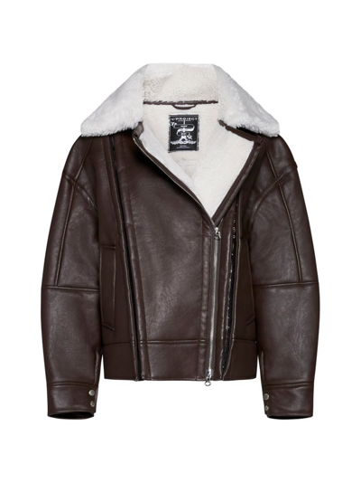 Shop Y/project Hook And Eye Faux Shearling Aviator Jacket In Brown