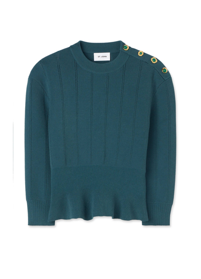 Shop St John Textured Stitch Knit Sweater In Prussian Blue