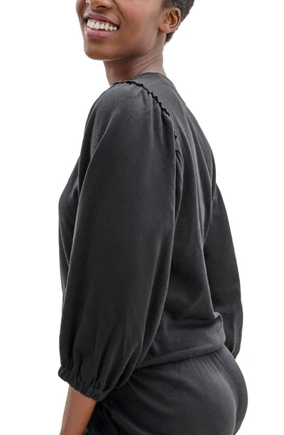 Splendid Bubble Sleeve Cotton Blend Sweatshirt In Black