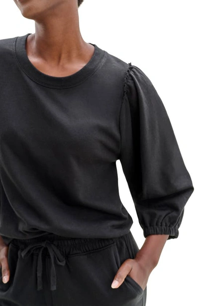 Splendid Bubble Sleeve Cotton Blend Sweatshirt In Black
