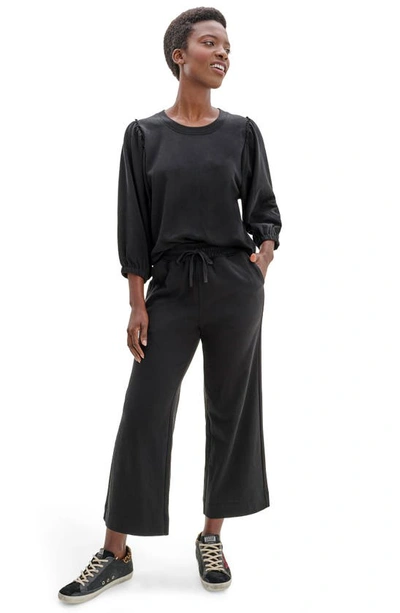 Splendid Bubble Sleeve Cotton Blend Sweatshirt In Black