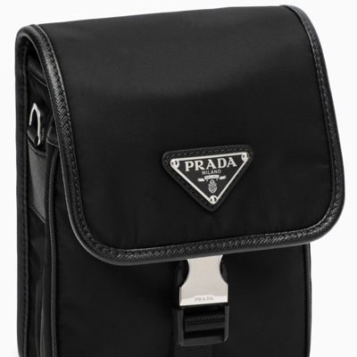 Shop Prada Small Messenger Bag In Black Re-nylon Men In Brown