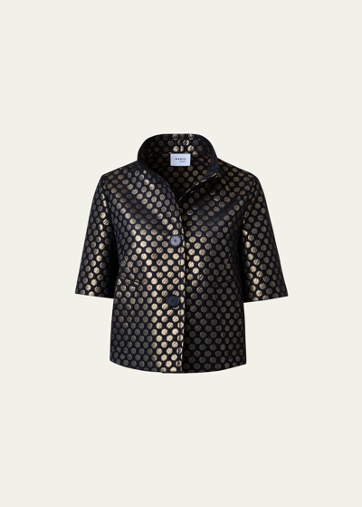 Shop Akris Punto Metallic Polka Dot Jacquard Cropped Jacket In Black-gold