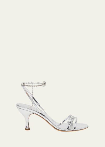 Shop Ferragamo Denise Metallic Ankle-chain Sandals In Argento 8