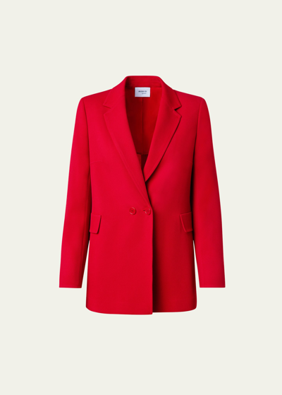 Shop Akris Punto Double-breasted Wool Tricotine Boyfriend Blazer Jacket In Red