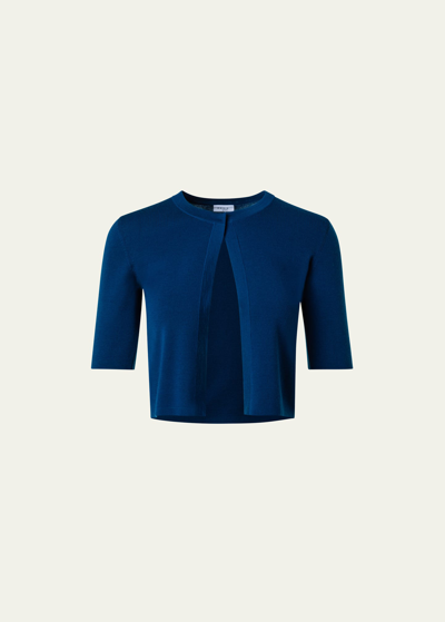 Shop Akris Punto Cropped Wool Cardigan In Medium Blue Denim