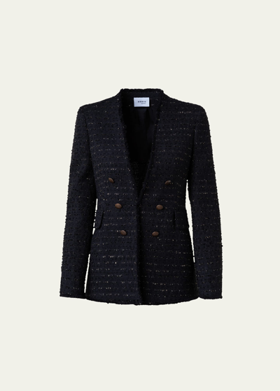 Shop Akris Punto Denim Tweed Tailored Jacket In Black-gold