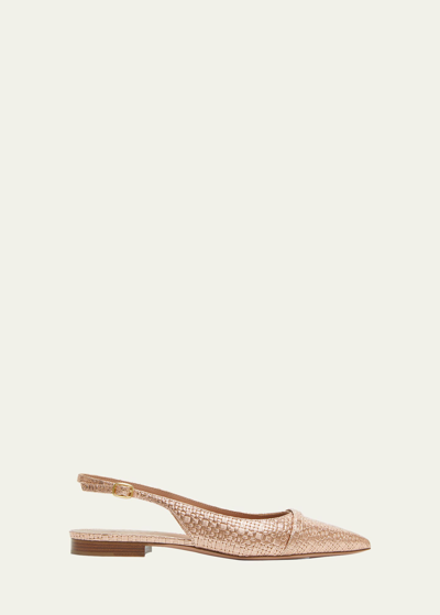 Shop Malone Souliers Jama Metallic Slingback Ballerina Flats In Rose Gold