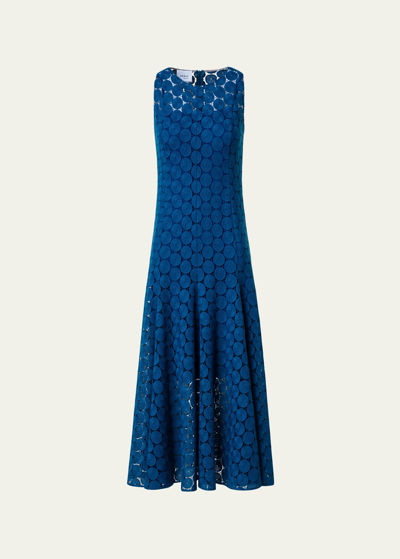 Shop Akris Punto Dotted Guipure Lace Midi Dress In Medium Blue Denim