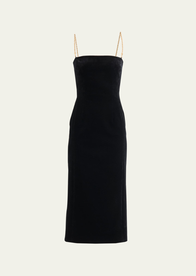 Shop Ferragamo Sleeveless Chain-straps Velvet Midi Dress In Nero