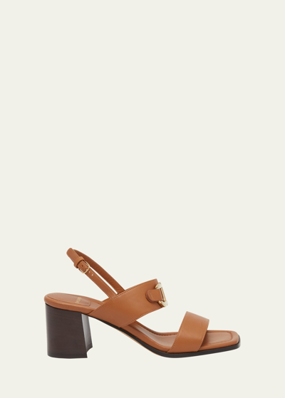 Ferragamo Sandals Block Heel Gancini Buckle In Leather Brown