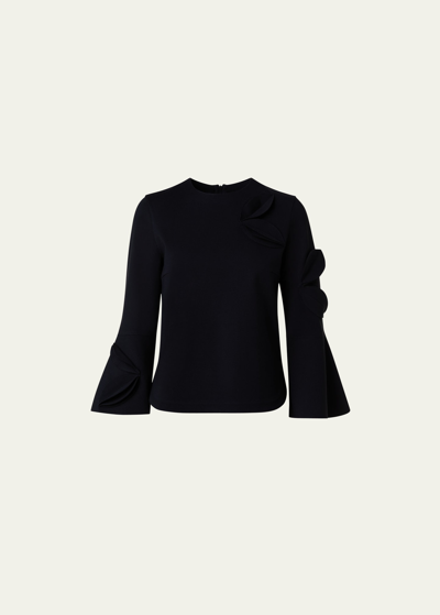 Shop Akris Punto Cutout Jersey Shirt With Bird Applique Detail In Black