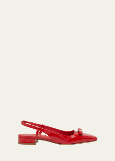 Shop Ferragamo Marlina Patent Bow Slingback Ballerina Flats In Flame Red