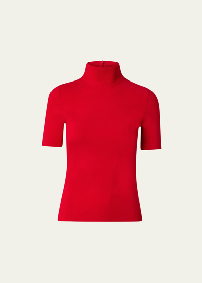 Shop Akris Punto Knit Turtleneck Top In Red