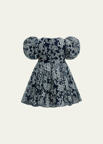 Shop Bardot Junior Girl's Roisin Floral-print Puff Sleeve Mini Dress In Navy Florl