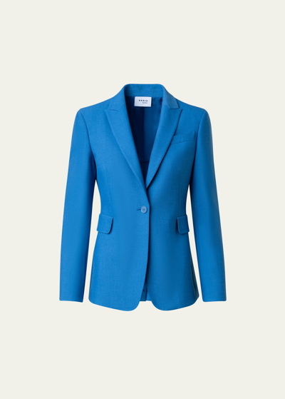 Shop Akris Punto One-button Crepe Blazer In Medium Blue Denim