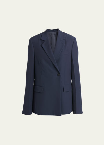Shop Ferragamo Double-breasted Blazer Jacket In New Navy