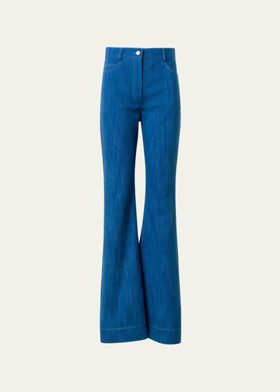Shop Akris Punto Courtney Bootcut-leg Washed Denim Pants In Medium Blue Denim