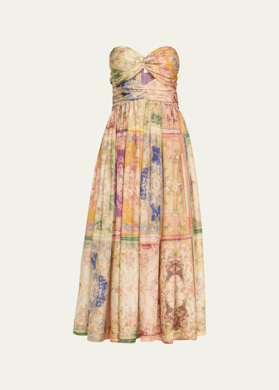 Shop Zimmermann August Strapless Midi Dress In Patch Floral