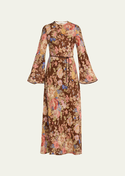 Shop Zimmermann August Floral Bias Maxi Dress In Chocolate Floral