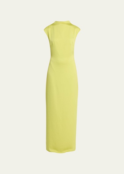 Shop Anna Quan Estelle High-neck Satin Slip Gown In Chartreuse