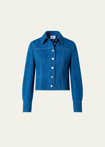 Shop Akris Punto Washed Denim Fitted Jacket In Medium Blue Denim