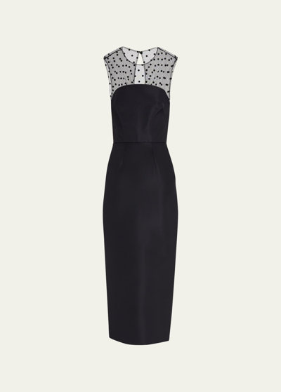 Shop Monique Lhuillier Sheath Dress With Polka Dot Mesh Detail In Noir