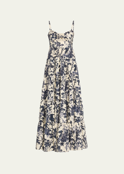 Shop Cara Cara Delilah Floral Cotton Spaghetti-strap Maxi Dress In Heron Navy