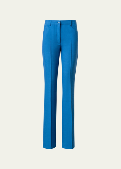Shop Akris Punto Faye Boot-cut Crepe Pants In Medium Blue Denim