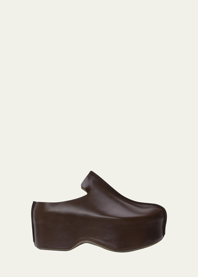 Shop Jw Anderson Leather Slide Platform Clogs In Dark Brown