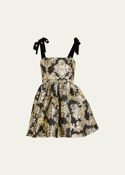Shop Alice And Olivia Fay Floral Jacquard Babydoll Dress In Blacksilver