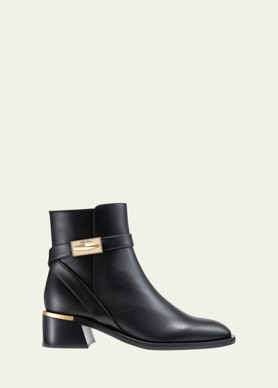 Shop Jimmy Choo Diantha Leather Buckle Ankle Booties In Black/gold