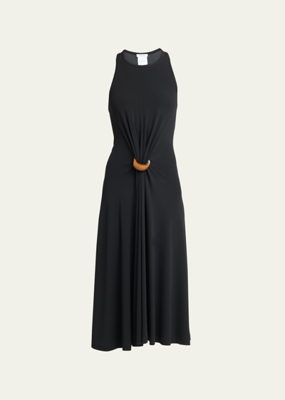 Shop Ferragamo Ring-gathered Sleeveless Jersey Midi Dress In Black