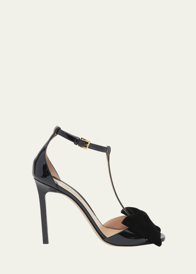 Shop Tom Ford Patent Bow T-strap Stiletto Sandals In Black 1n001