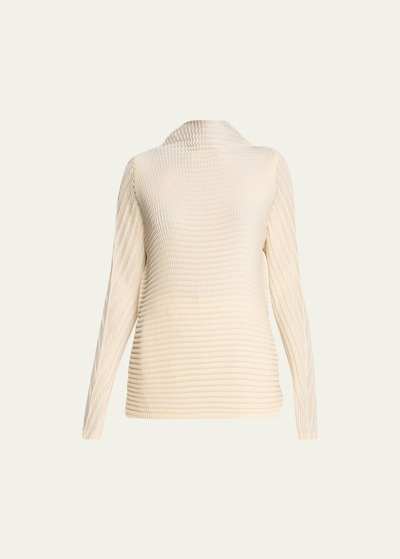 Shop Issey Miyake Wool Like Pleats High-neck Top In Off-white