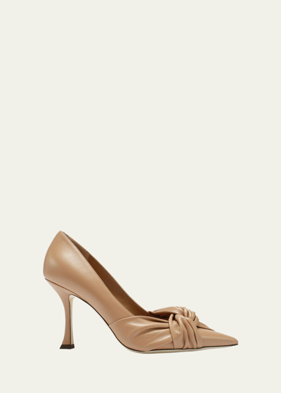 Shop Jimmy Choo Hedera Leather Knot Pumps In Biscuit