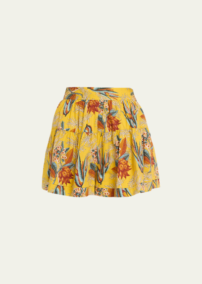 Shop Ulla Johnson Elsie Floral Poplin Culotte Shorts In Marigold