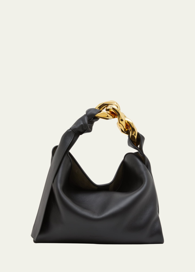 Shop Jw Anderson Small Chain Leather Hobo Bag In 999 Black