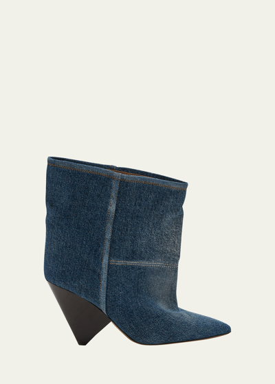 Shop Isabel Marant Miyako Denim Ankle Booties In Washed Blue