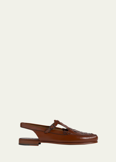Shop Hereu Roqueta Woven Leather Slingback Loafers In Tan
